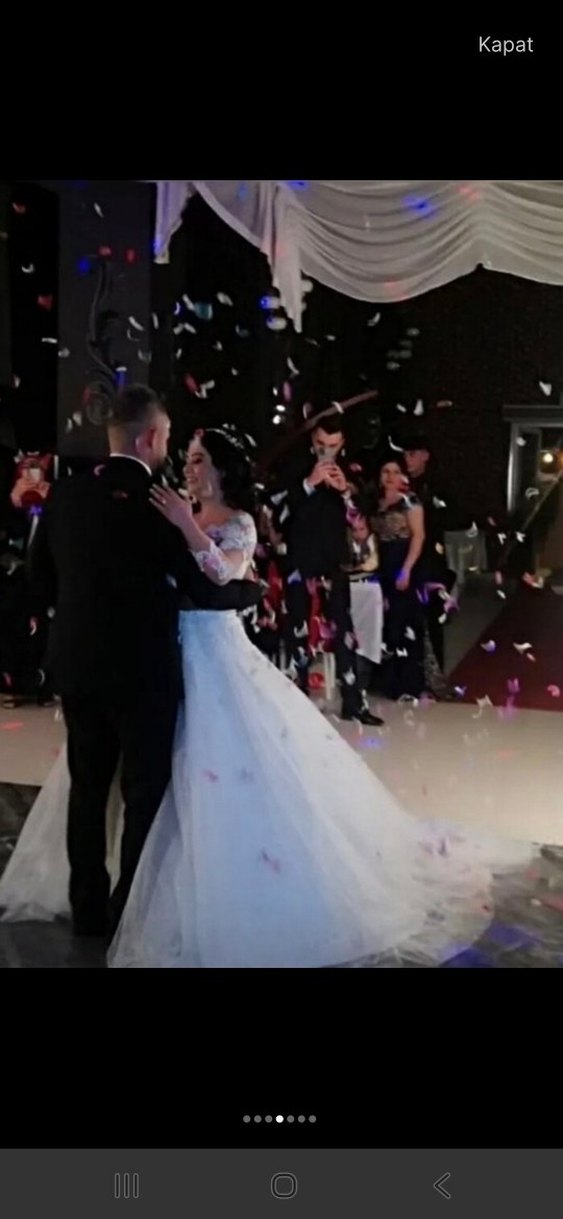 Uzun Kollu Straplez A Kesim Beyaz Gelinlik - Görsel 4