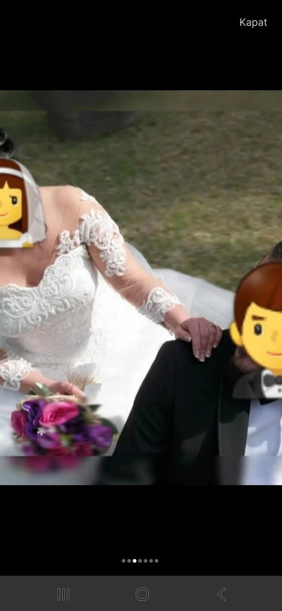 Uzun Kollu Straplez A Kesim Beyaz Gelinlik - Görsel 3