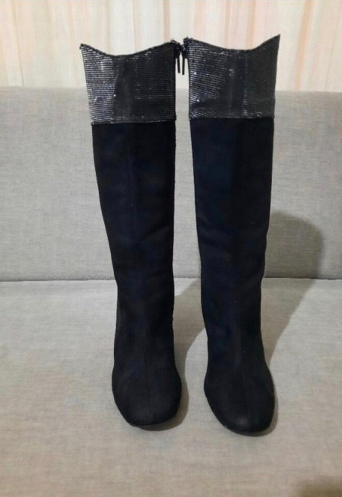 Yılan Desenli Siyah Süet Topuklu Bot - Görsel 3