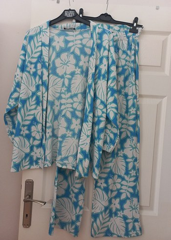 Diğer Mavi Bohem Salaş Midi Kimono Püsküllü
