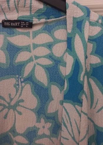 s Beden mavi Renk Mavi Bohem Salaş Midi Kimono Püsküllü