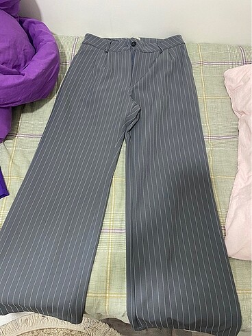 cizgili wide leg pantolon