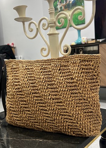 Kese kağıdı rengi Örgü Bohem Kadın Portföy Çanta - Görsel 2