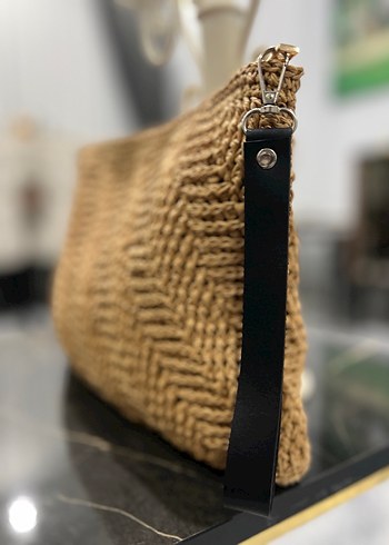 Kese kağıdı rengi Örgü Bohem Kadın Portföy Çanta - Görsel 3