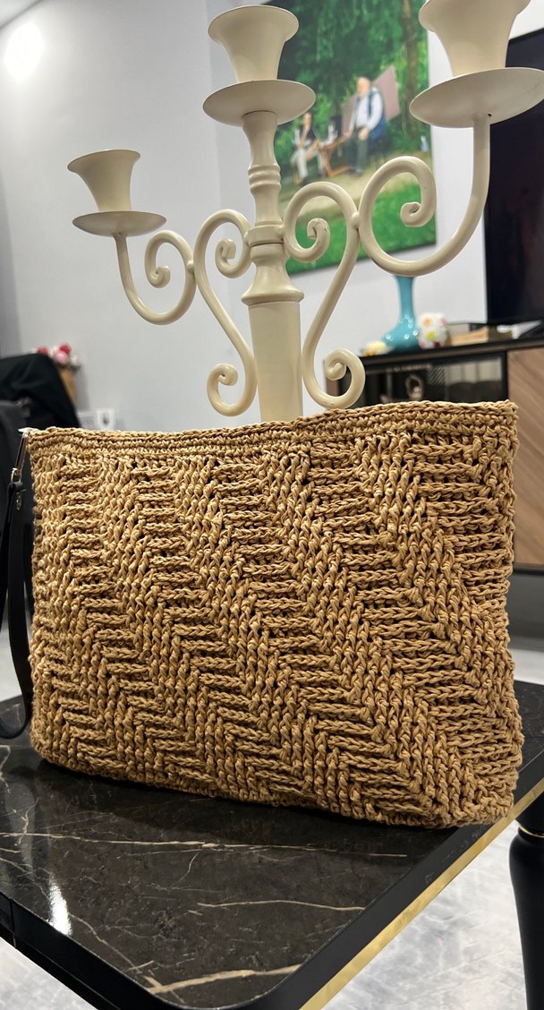 Kese kağıdı rengi Örgü Bohem Kadın Portföy Çanta - Görsel 2