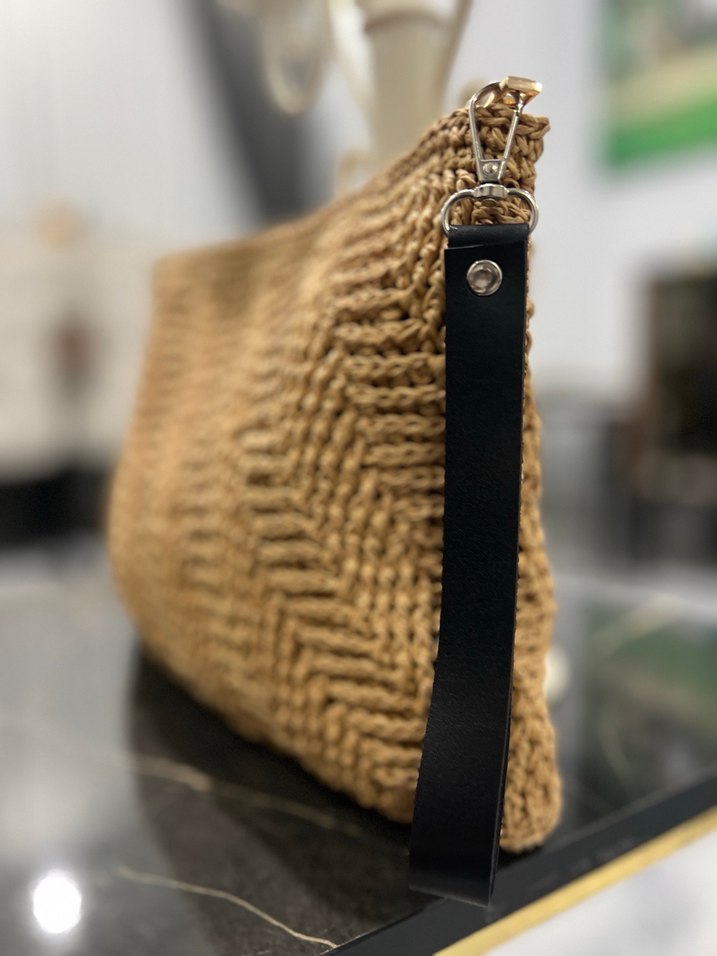 Kese kağıdı rengi Örgü Bohem Kadın Portföy Çanta - Görsel 3