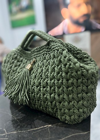 Örgü Kadın Çanta Bohem Haki Renk - Görsel 4