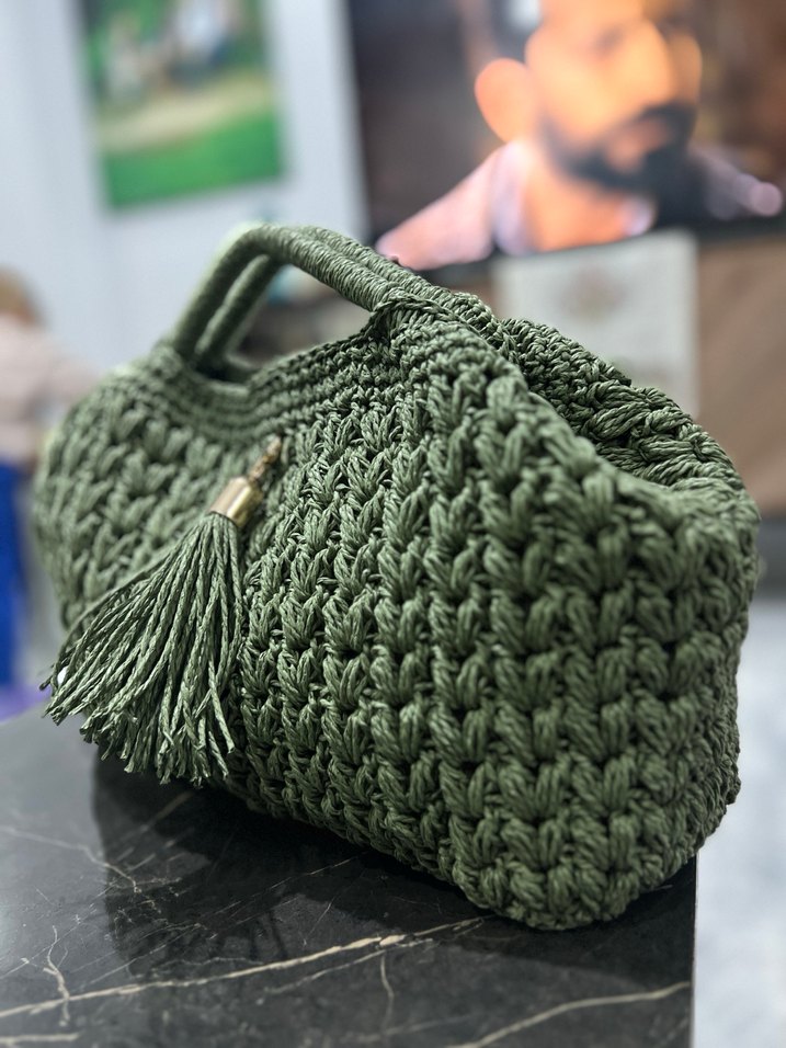 Örgü Kadın Çanta Bohem Haki Renk - Görsel 4