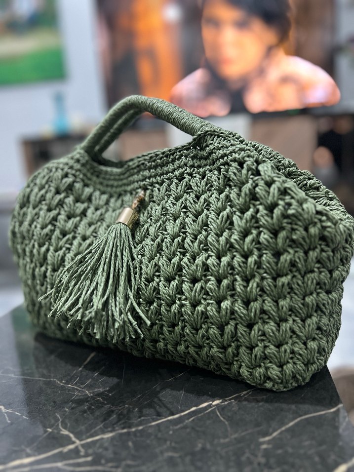 Örgü Kadın Çanta Bohem Haki Renk - Görsel 3