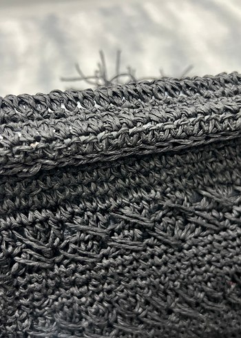 Siyah Nakışlı Örgü Kadın Portföy Çanta - Görsel 4