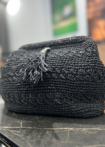 Siyah Nakışlı Örgü Kadın Portföy Çanta - Görsel 2