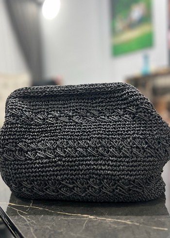 Siyah Nakışlı Örgü Kadın Portföy Çanta - Görsel 3