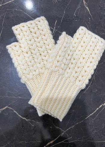 Beyaz Örgü Parmaksız Kadın Eldiveni - Görsel 2