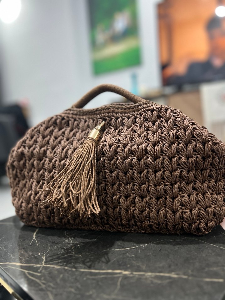Püsküllü Örgü Bohem Kadın Çanta - Görsel 2