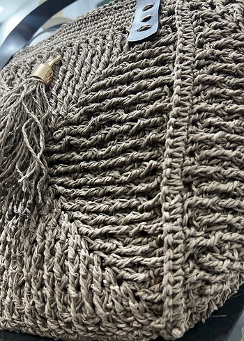 Bohem Püsküllü mozaik desen Örgü Kadın Çanta Büyük boy - Görsel 2