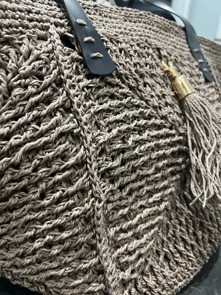 Bohem Püsküllü mozaik desen Örgü Kadın Çanta Büyük boy - Görsel 4