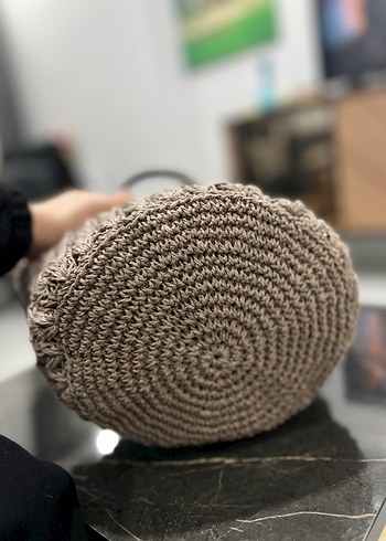 Bohem Gri Örgü Püsküllü Kadın Çanta - Görsel 5