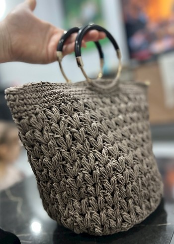 Bohem Gri Örgü Püsküllü Kadın Çanta - Görsel 3