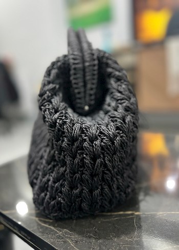 Gri El Örgüsü Üçgen Burslu Bohem Püsküllü Kadın Çanta - Görsel 2