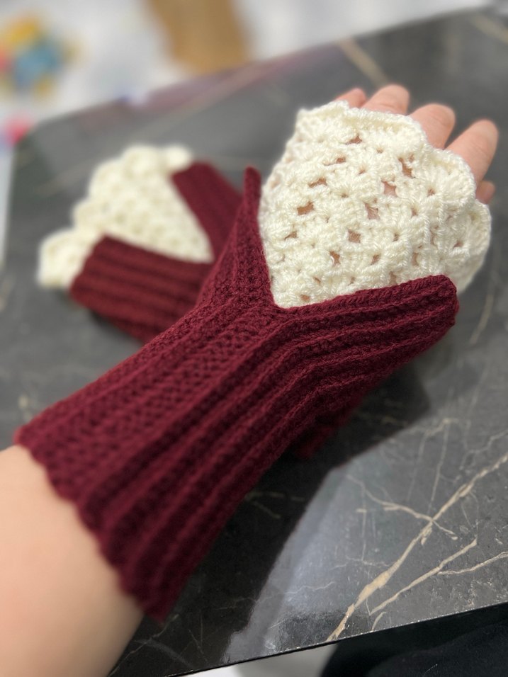 Bordo Bohem Örgü Kadın Eldiven - Görsel 2