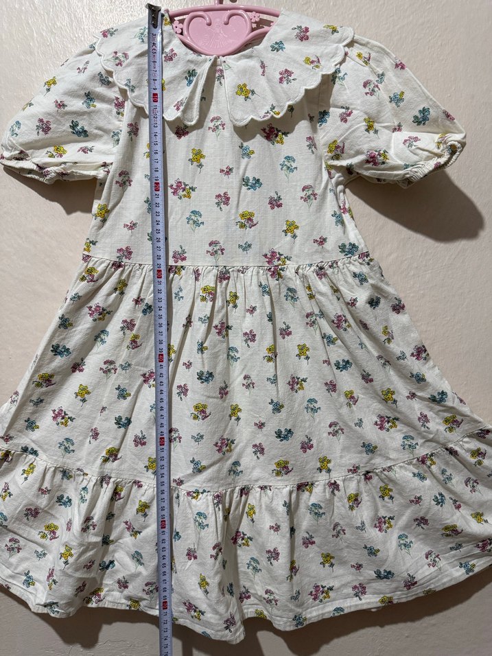 Beyaz Çiçek Desenli Bohem Kız Elbisesi - Görsel 2