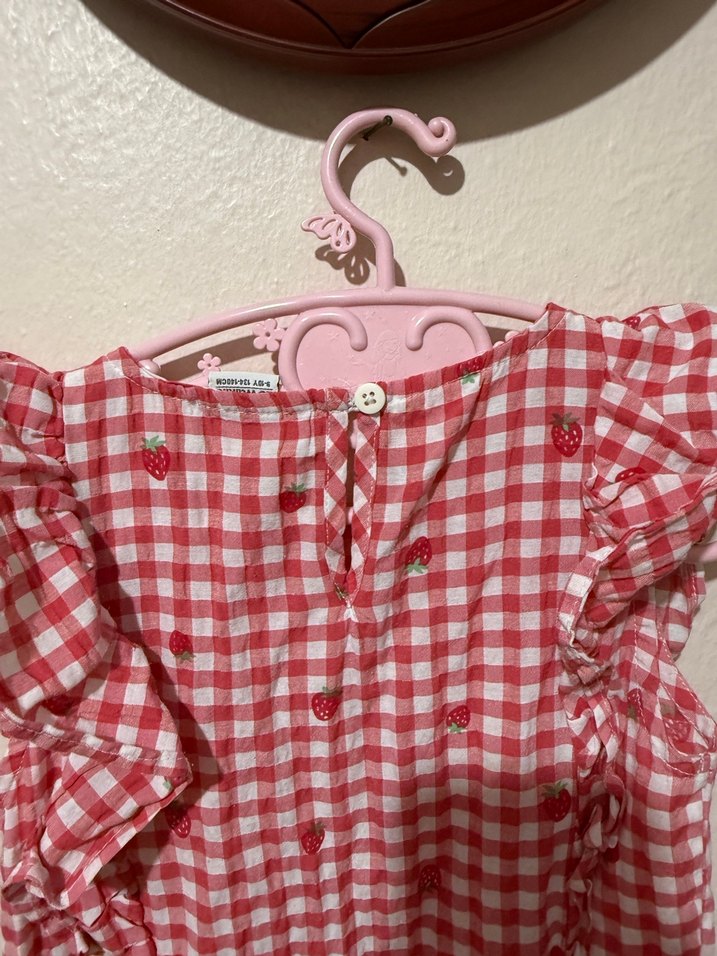 Kırmızı Kareli Fırfırlı Yazlık Kız Çocuk Elbisesi - Görsel 5
