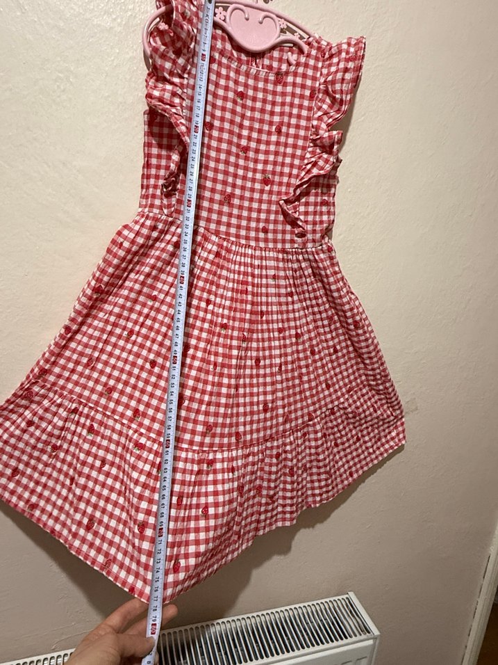 Kırmızı Kareli Fırfırlı Yazlık Kız Çocuk Elbisesi - Görsel 3