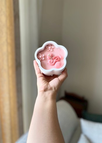 Pastel Pembe Çiçekli Dekoratif Mum