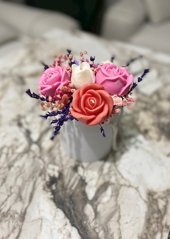 Pastel Pembe Gül Şekilli Mum