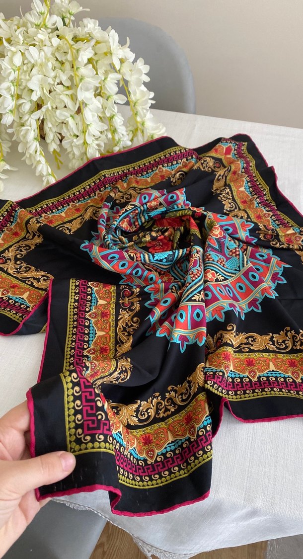 Renkli İpek Görünümlü Bohem Kadın Fular - Görsel 2