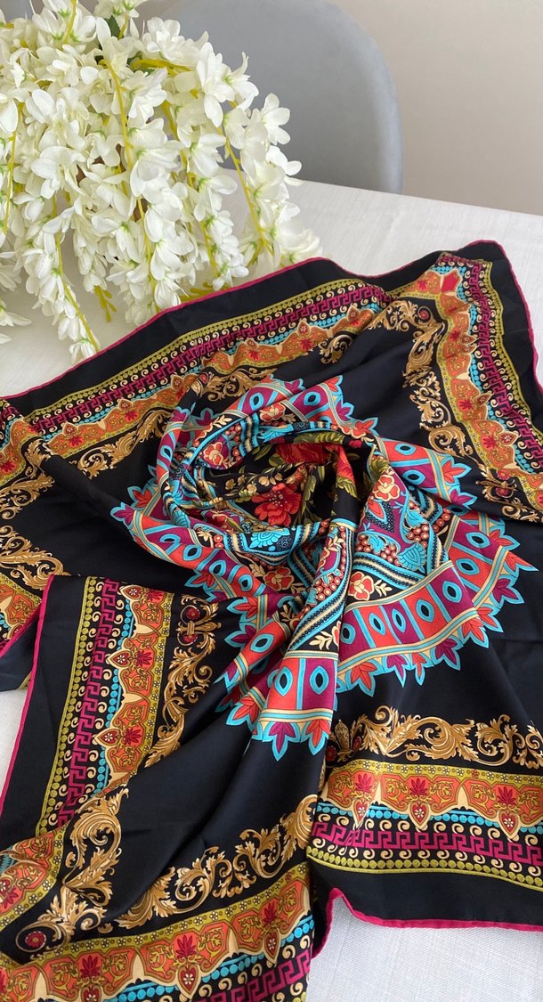 Renkli İpek Görünümlü Bohem Kadın Fular - Görsel 3