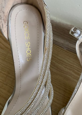 Bej Metal Stiletto Taşlı Abiye Ayakkabı - Görsel 6