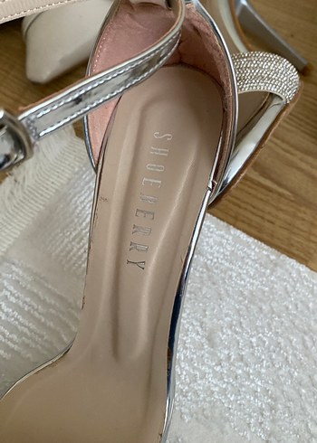 Bej Metal Stiletto Taşlı Abiye Ayakkabı - Görsel 5