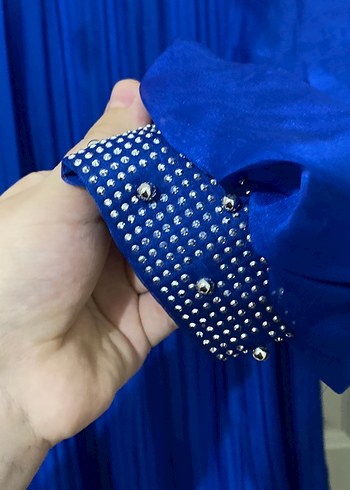 İşlemeli Uzun Kollu Mavi Kadın Elbise - Görsel 5