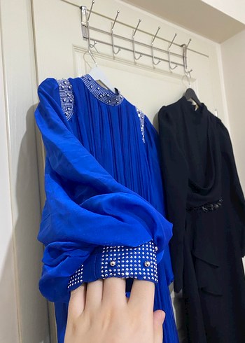 Drapeli Siyah Uzun Kadın Elbise - Görsel 6