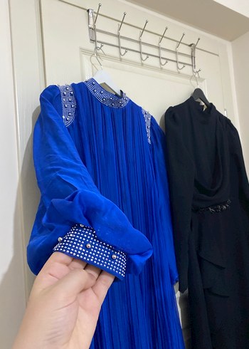 Drapeli Siyah Uzun Kadın Elbise - Görsel 5