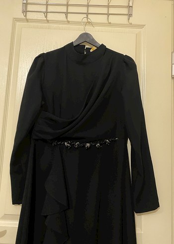 Drapeli Siyah Uzun Kadın Elbise - Görsel 3