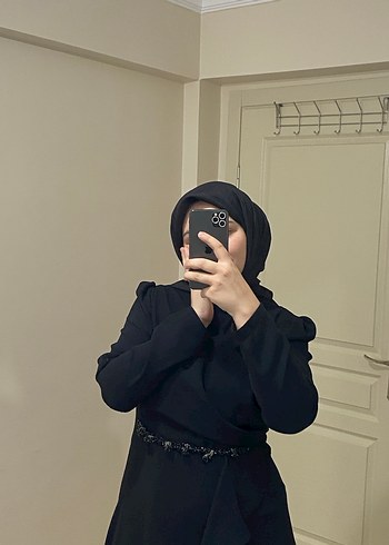 Drapeli Siyah Uzun Kadın Elbise - Görsel 8