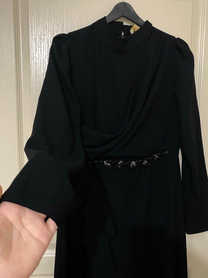 Drapeli Siyah Uzun Kadın Elbise - Görsel 2