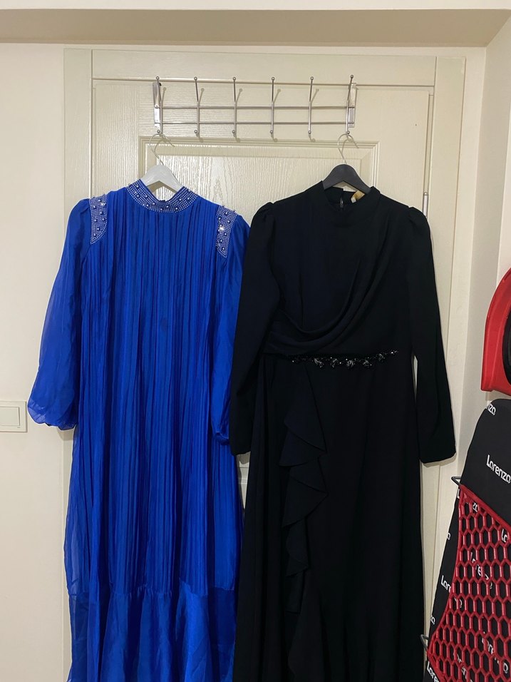 Drapeli Siyah Uzun Kadın Elbise - Görsel 4