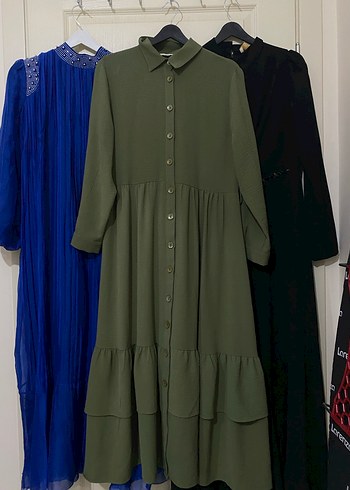 Kadın Haki Uzun Keten Elbise - Görsel 6