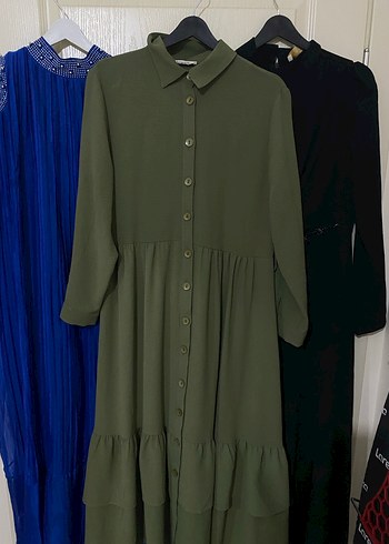 Kadın Haki Uzun Keten Elbise - Görsel 4