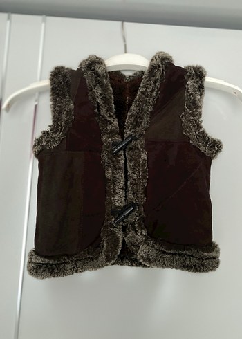 Kürk Detaylı Kahverengi Süet Kadın Yelek - Görsel 3