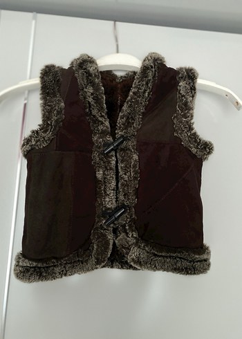 Kürk Detaylı Kahverengi Süet Kadın Yelek - Görsel 2