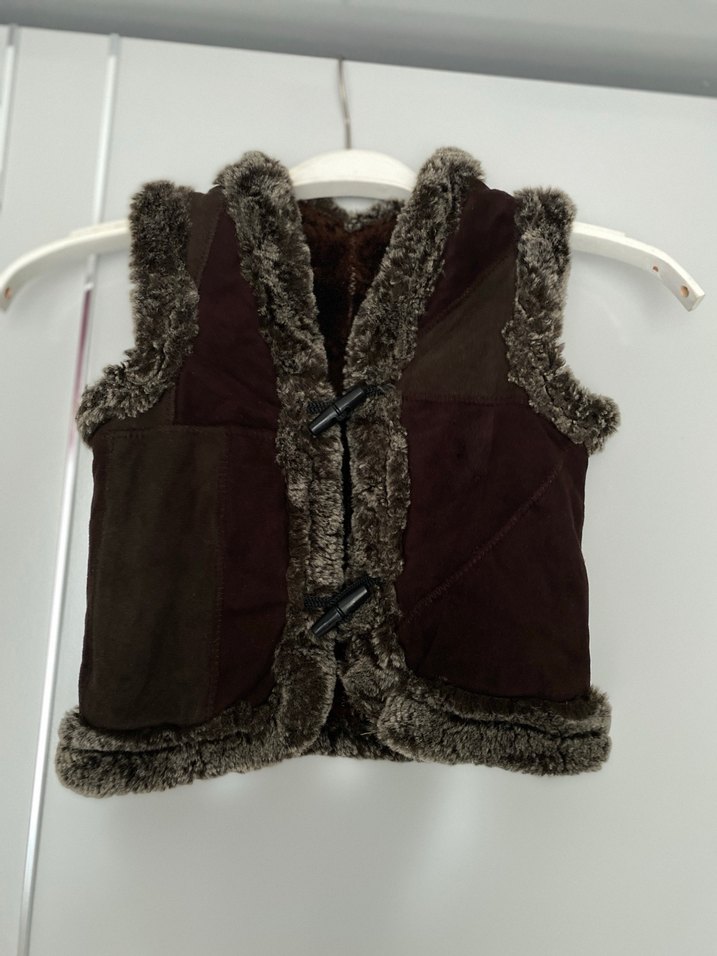 Kürk Detaylı Kahverengi Süet Kadın Yelek - Görsel 2