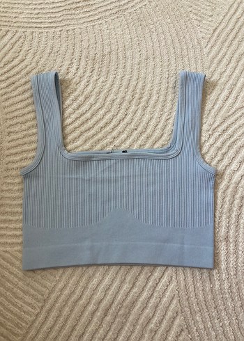 Mavi Crop Top, Kare Yaka