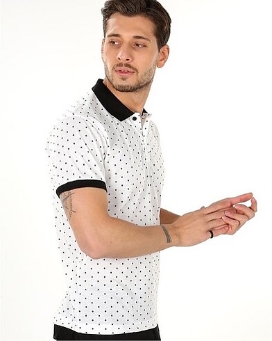 Beyaz Polo yaka tişört - Görsel 3