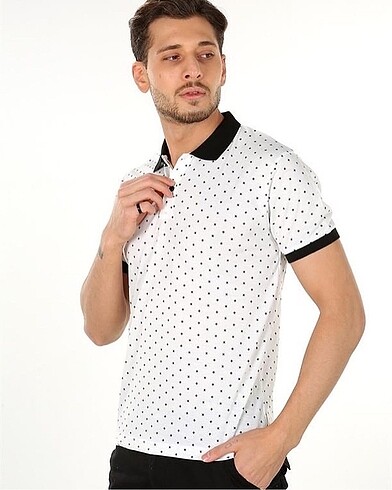 Beyaz Polo yaka tişört - Görsel 2
