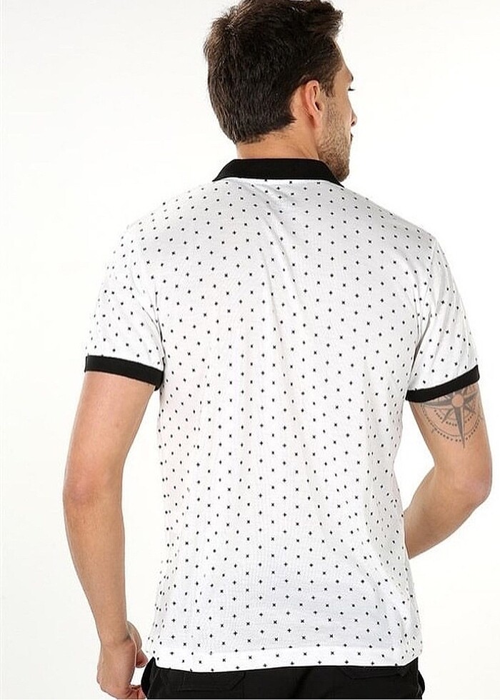 Beyaz Polo yaka tişört - Görsel 4