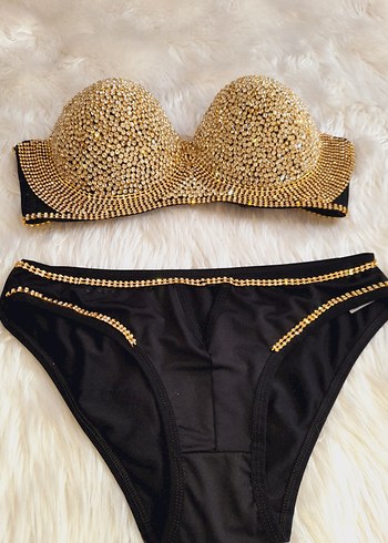 40 Beden Altın Renkli Payetli Mini Bikini